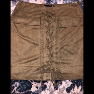 Olive green Faux suede lace up mini skirt